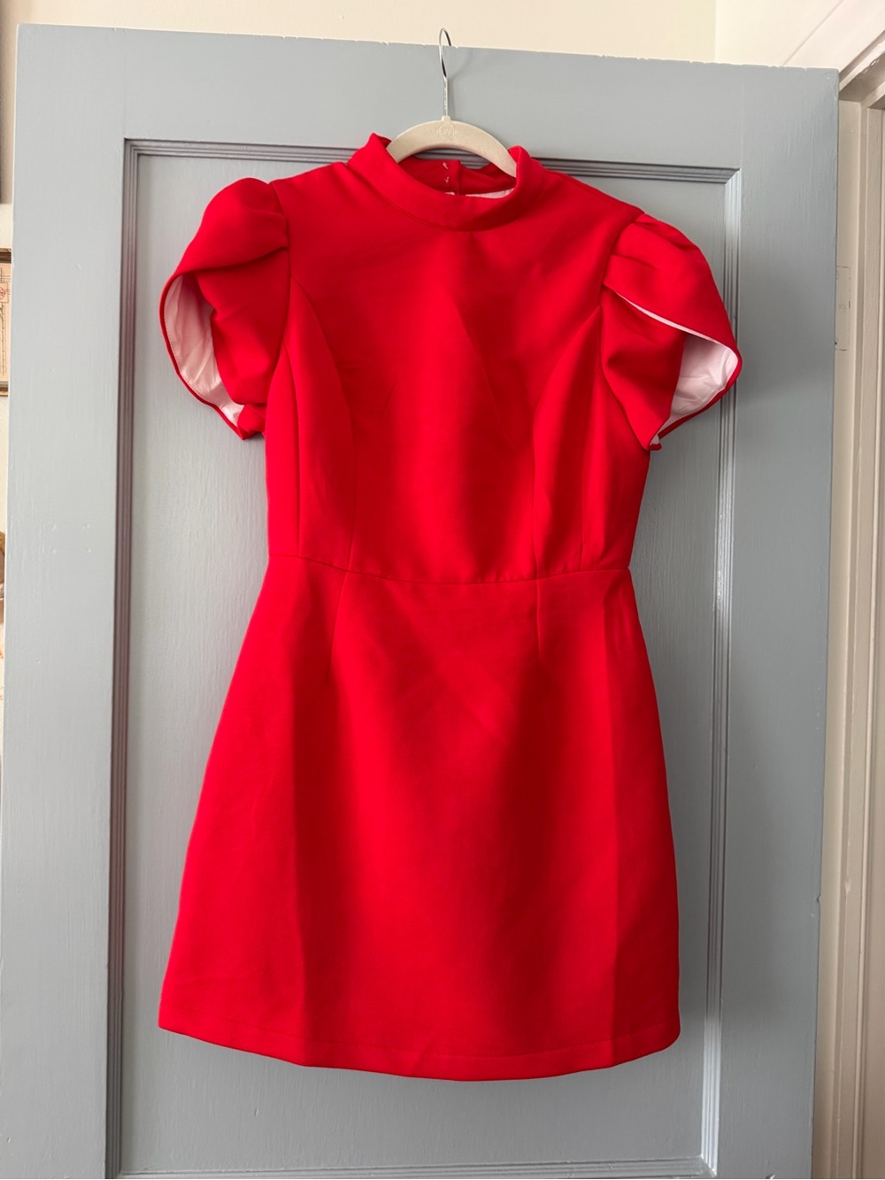 Cherley Red Puff-Sleeve Dress Open Back NWT